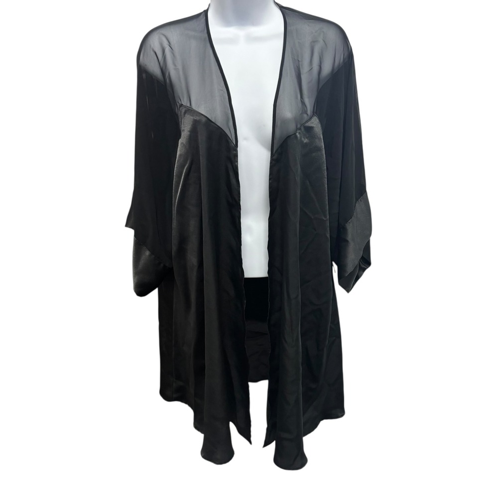 Kama Sutra Lotuswear Black Sheer Satin Kimono‎ Robe M L Y2K